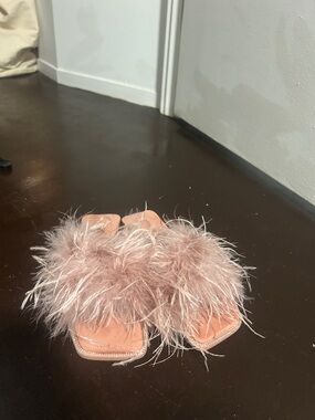 Jeffrey Campbell Pink Feather Square Toe Slide